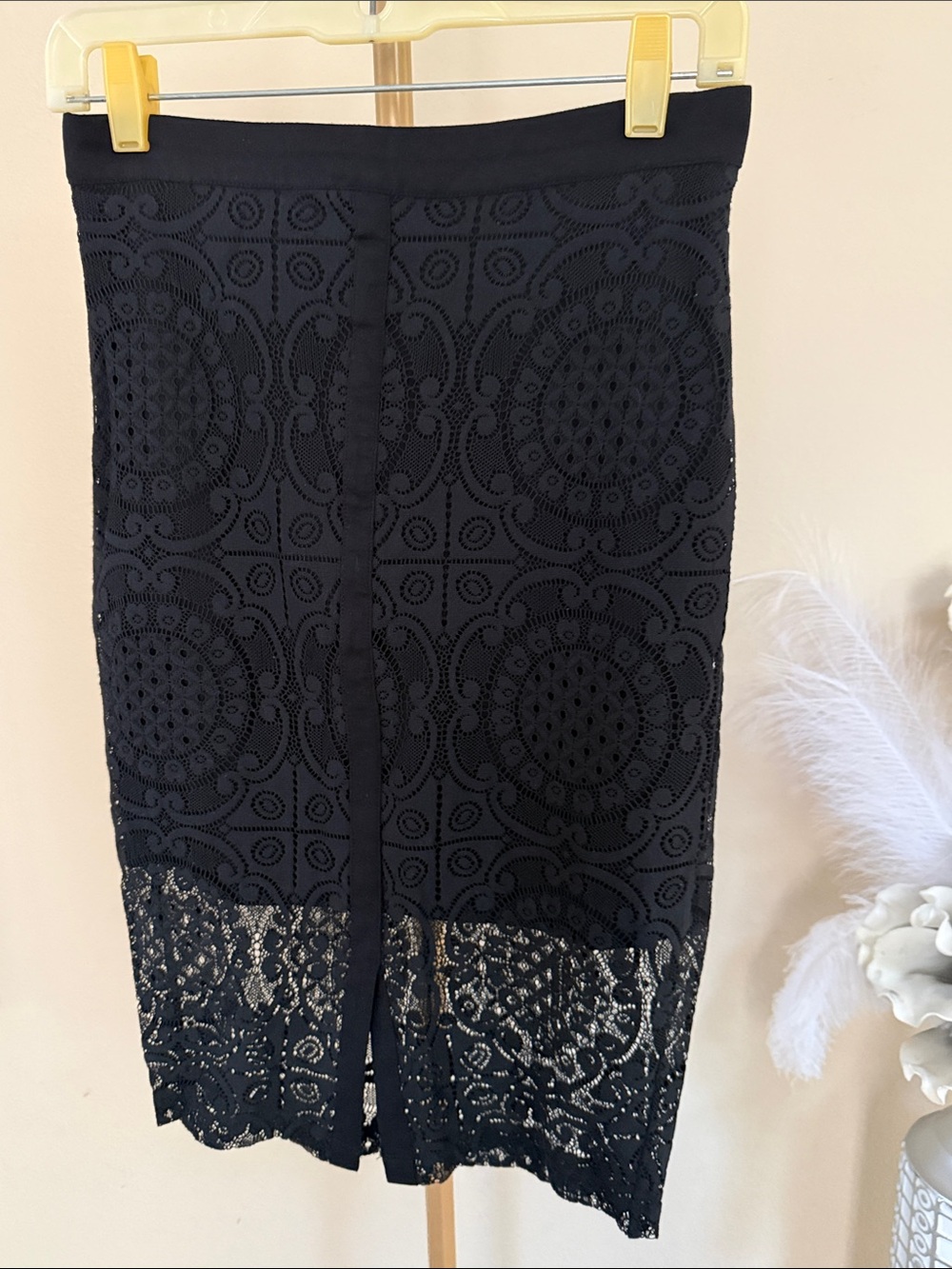bebe Black Lace-Overlay Pencil Skirt